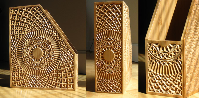 Vbit carved bamboo magazine holder