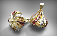 Rendering diamong and ruby earrings