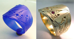 Wax and finished ring produced by The Alternative Jewelry Shop with Delcam's ArtCAM JewelSmith
